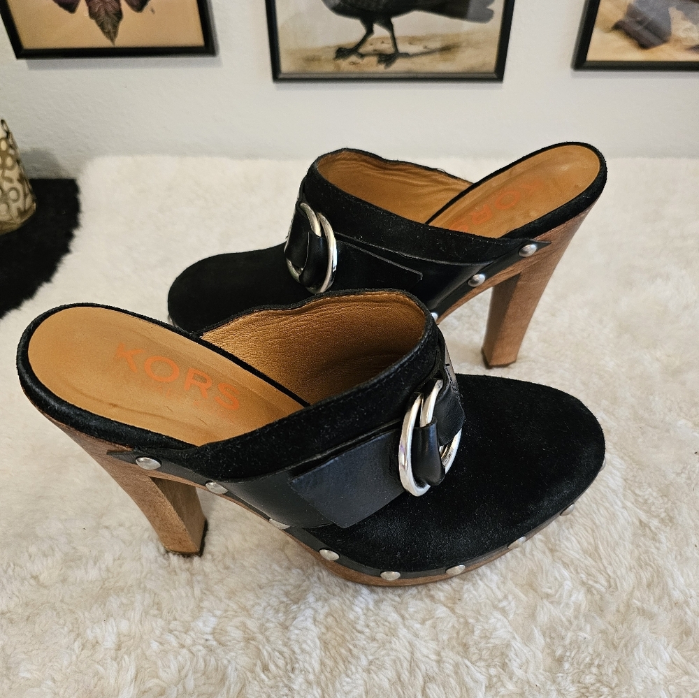Michael Kors Suede/Wood Clogs
